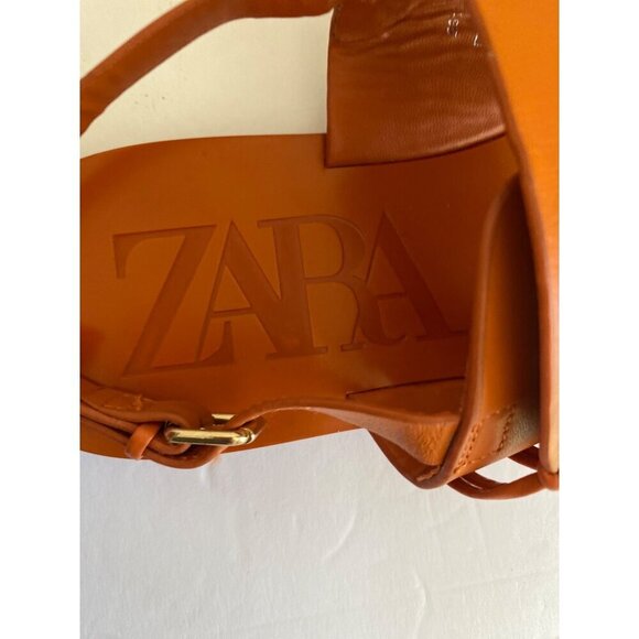 Zara Orange Leather Strappy Sandals With Knot Detailing 37 - Picture 4 of 5